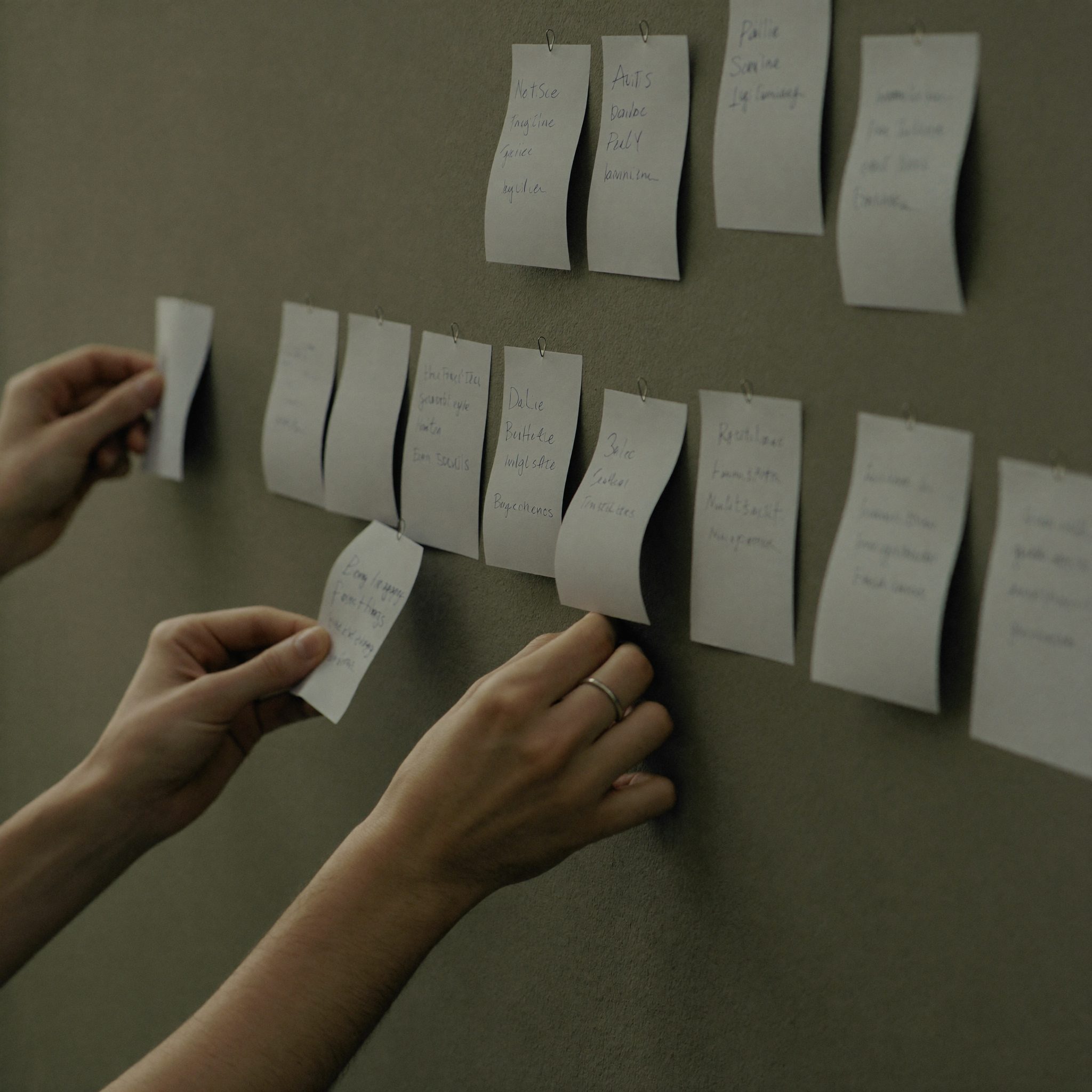 Parede com notas autocolantes usadas no planeamento de um workshop